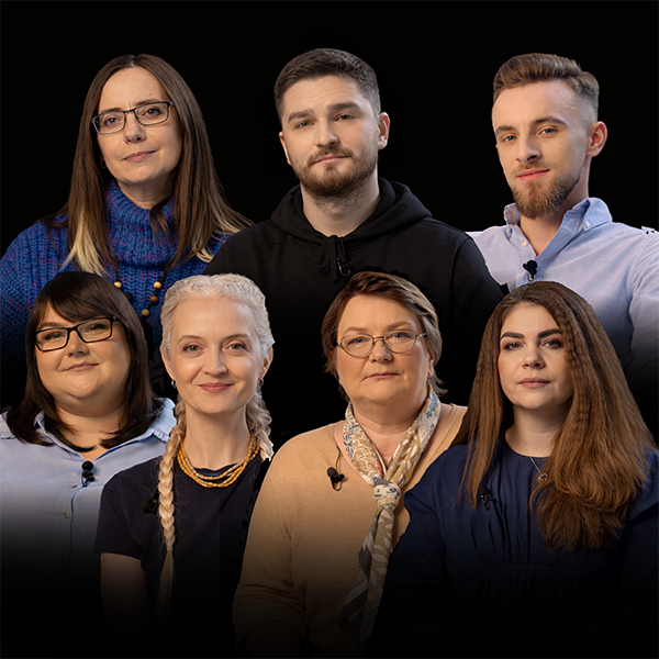 A group portrait of seven people: Olena Sek, Hlib Stryzhko, Danylo Kravets, Yuliia Yevstratova, Hanna Mokrousova, Tetiana Sirenko and Olena Kurta A group portrait of seven people: Olena Sek, Hlib Stryzhko, Danylo Kravets, Yuliia Yevstratova, Hanna Mokrousova, Tetiana Sirenko and Olena Kurta