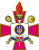 thumb-A crimson cross with golden borders, at the center of which is an open book with a blue circle and a golden trident. Above the book is a torch, and behind the cross are a crossed bulava and pernach.